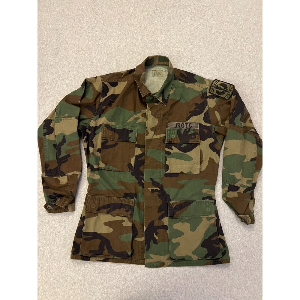 US Army Jacket Men's Small Green Woodland Camouflage Combat Coat Button Up JROTC